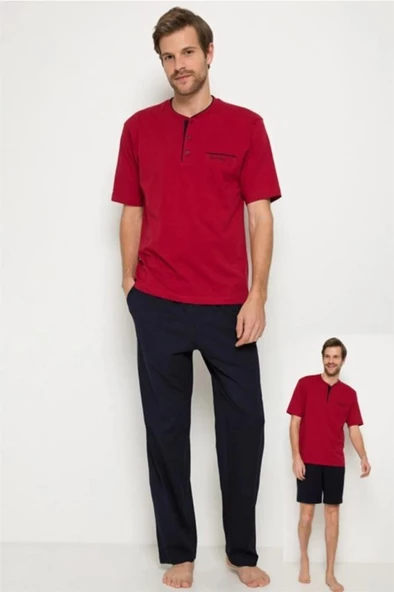 Pierre Cardin 5370 Bordo 3 Lü Pijama Şort Takım - 4