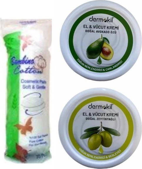 Dermokil Avokado El Kremi + Zeytin Yağlı El Kremi + Makyaj Pamuğu