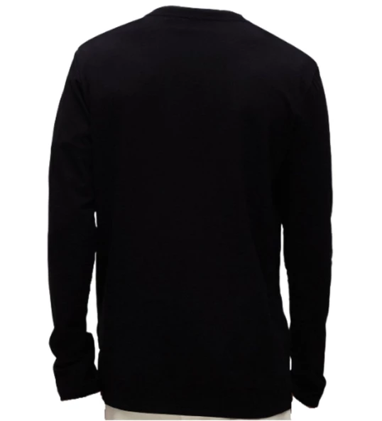 Erkek Uzun Kol Bisiklet Yaka Slimfit Likralı Düz Tişört Siyah - 2