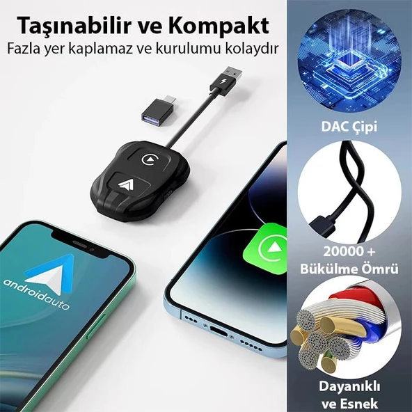 Polham Apple İphone ve Android İle Uyumlu Kablosuz Carplay Adaptör Çeviricisi, Ultra Hızlı Carplay Çevirici - 5