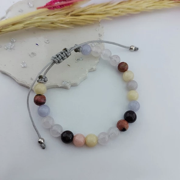 Vaoov Aşk Tılsımlı Doğal Taşlı Gümüş Bileklik - Resim 5