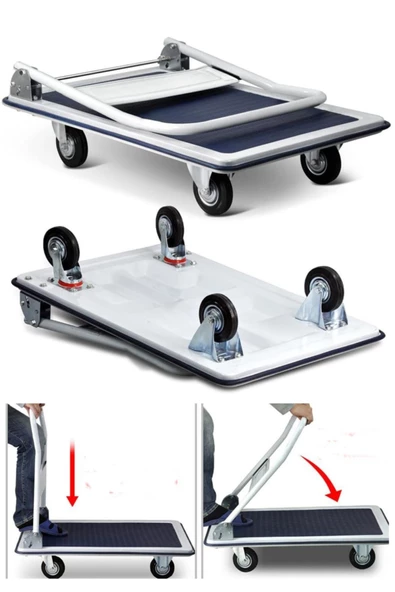 STAXX 300 Kg Kapasite Çelik Katlanır Platform 4 Tekerlekli Malzeme Koli Paket Taşıma El Arabası - 2
