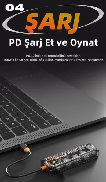 Polham 100W 5in1 Type-C Hub Type-C to USB3.0 Çoğaltıçı Dönüştürücü 4xUSB3.0 Pd 100W Şarj - 4