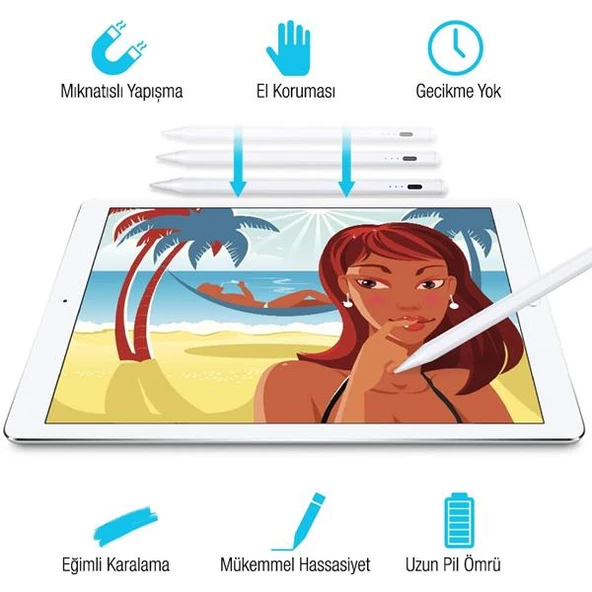 Polham Avuç İçi Red Özellikli Gecikmesiz Eğim Ayarlı Uzun Şarjlı Apple İpad Dokunmatik Stylus Kalem Pencil - 5