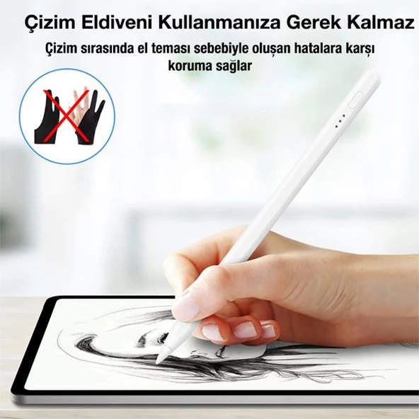 Polham Avuç İçi Red Özellikli Gecikmesiz Eğim Ayarlı Uzun Şarjlı Apple İpad Dokunmatik Stylus Kalem Pencil - 2