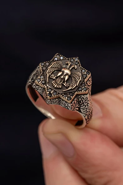 Selçuklu Devleti Kartalı 925 Gümüş Erkek Yüzük - Resim 8