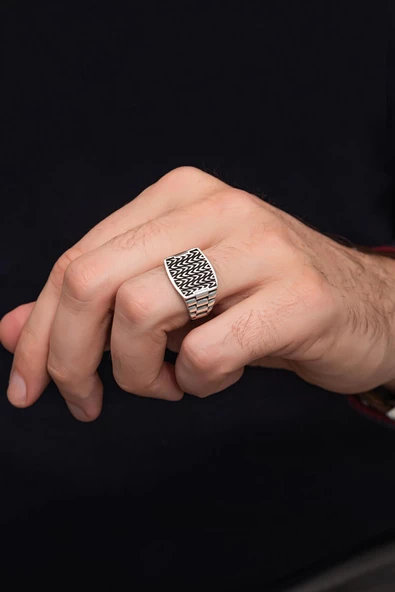 Taşsız Desenli 925 Gümüş Erkek Yüzük - Resim 3