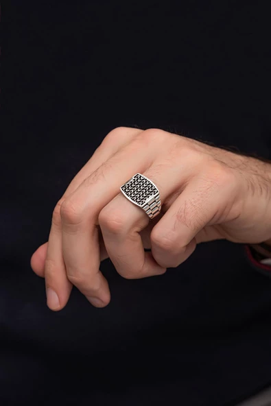 Taşsız Desenli 925 Gümüş Erkek Yüzük - Resim 5