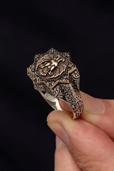 Selçuklu Devleti Kartalı 925 Gümüş Erkek Yüzük - Resim 7