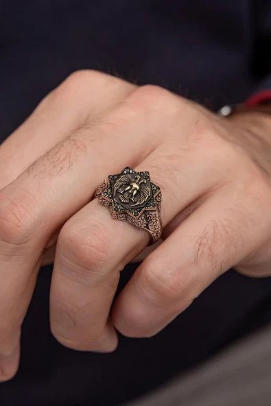 Selçuklu Devleti Kartalı 925 Gümüş Erkek Yüzük - Resim 3