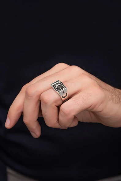 Ayyıldız Bayrak Desenli 925 Gümüş Erkek Yüzük - 5