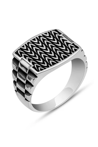 Taşsız Desenli 925 Gümüş Erkek Yüzük - Resim 2