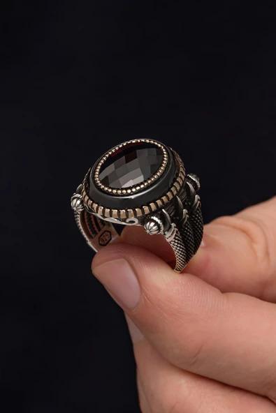 Pençe Motif Siyah Taşlı Taşlı 925 Gümüş Erkek Yüzük - Resim 6