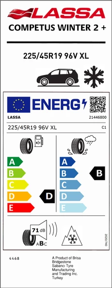 Lassa 225/45R19 96V Xl Competus Wınter 2 + D-B-71 Kış Suv Lastiği (Üretim Yılı: 2023)