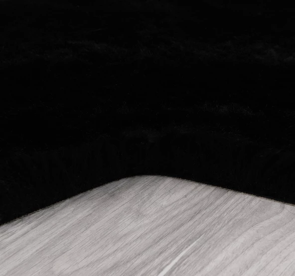 Dekoratif Tavşan Tüyü Ultra Yumuşak Peluş Kaymaz Halı Yolluk Siyah - Resim 5