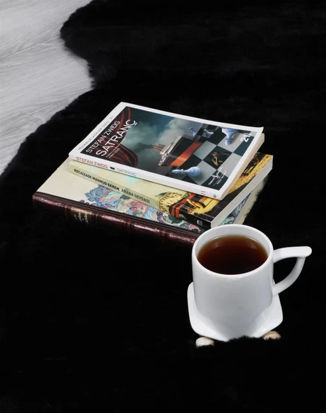 Dekoratif Tavşan Tüyü Ultra Yumuşak Peluş Kaymaz Halı Yolluk Siyah - Resim 3