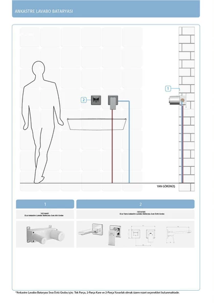 Eca Tiera Ankastre Lavabo Bataryası Set/Çift Rozet (102167605-KK+102166601) - 4