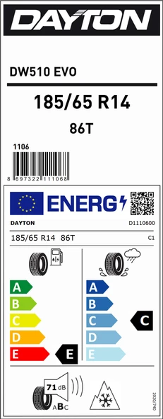 Dayton 185/65R14 86T Dw510E M+S E-C-71 Kış Oto Lastiği (Üretim Yılı: 2023)