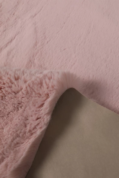 Dekoratif Tavşan Tüyü Ultra Yumuşak Peluş Kaymaz Halı Yolluk Pembe - 4