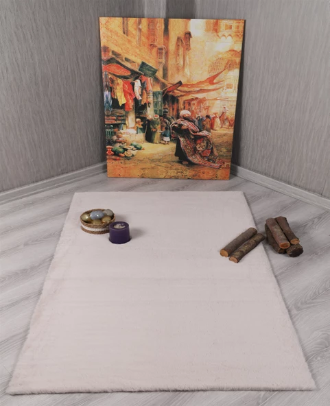 Dekoratif Tavşan Tüyü Ultra Yumuşak Peluş Kaymaz Halı Yolluk Vizon ürün görseli 1