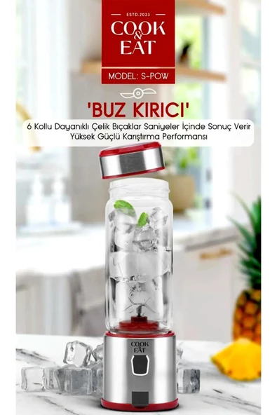 Cook Eat S-Pow Şarjlı 450 ml Paslanmaz Blender - 3