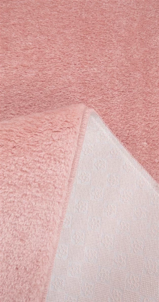 Dekoratif Puffy Peluş Yumuşak Kaymaz Taban Kesme Halı Yolluk Pembe - 5