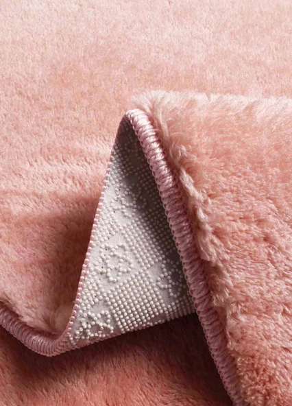 Dekoratif Puffy Peluş Yumuşak Kaymaz Taban Kesme Halı Yolluk Pembe - 3