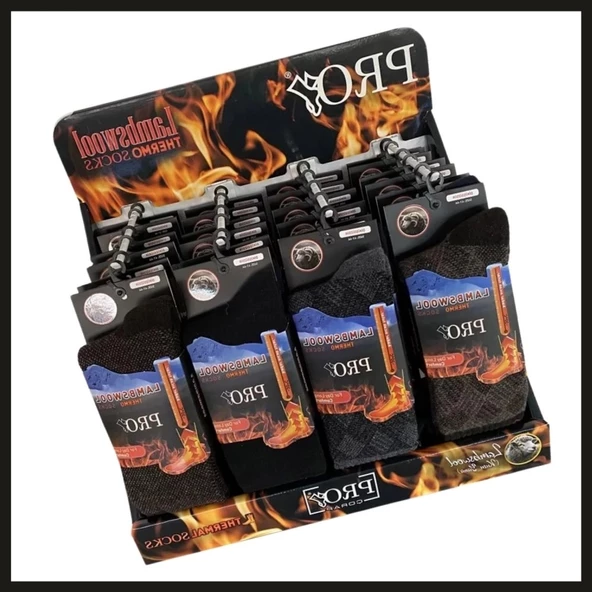 Uyguna-Yakala 24'lü Stand Pro Çorap Mix Lambswool Termo Erkek Çorabı-RAP.166