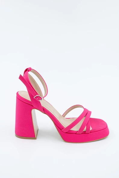 Olga Fuşya Saten Kalın Platfrom Topuklu Çapraz Bantlı Ayakkabı - Resim 2