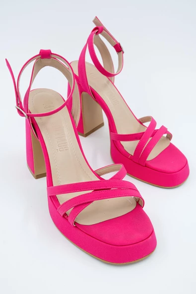 Olga Fuşya Saten Kalın Platfrom Topuklu Çapraz Bantlı Ayakkabı - Resim 4