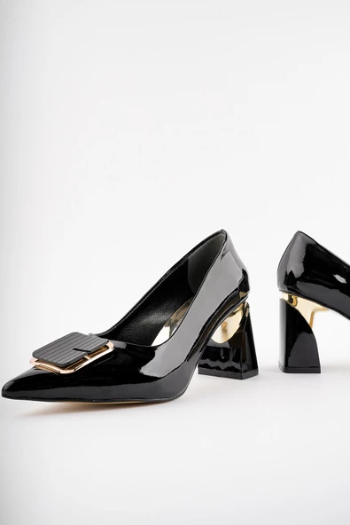 Muggo RACHEL Garantili Kadın Gold Tokalı Yüksek Topuklu Stiletto Ayakkabı - 2