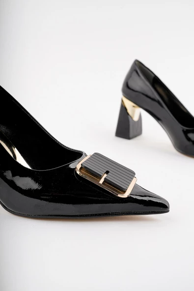 Muggo RACHEL Garantili Kadın Gold Tokalı Yüksek Topuklu Stiletto Ayakkabı - 4