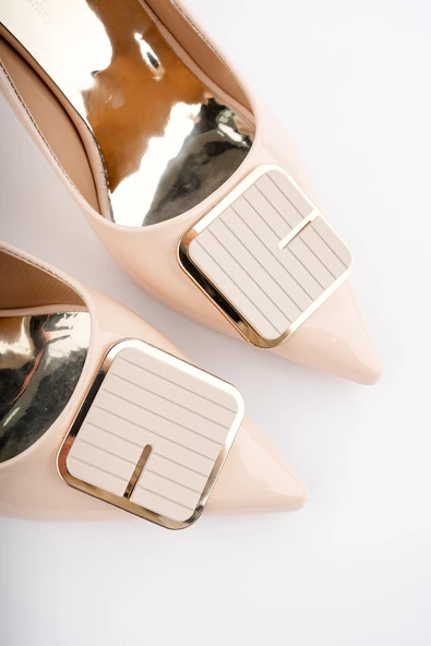 Muggo RACHEL Garantili Kadın Gold Tokalı Yüksek Topuklu Stiletto Ayakkabı - 12