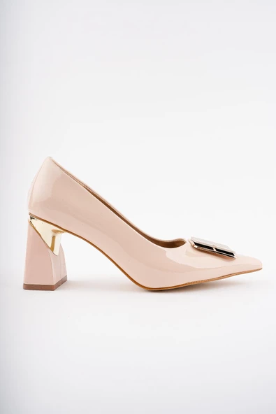 Muggo RACHEL Garantili Kadın Gold Tokalı Yüksek Topuklu Stiletto Ayakkabı - 10