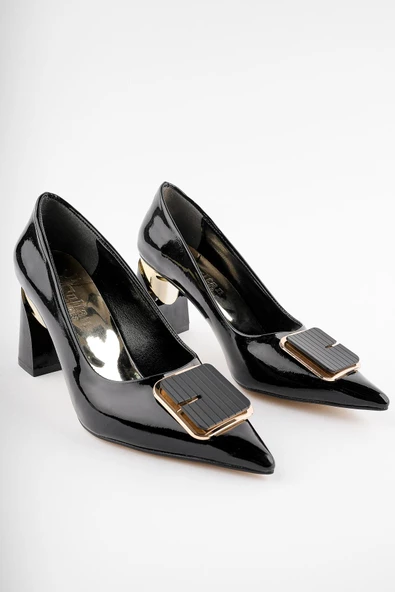 Muggo RACHEL Garantili Kadın Gold Tokalı Yüksek Topuklu Stiletto Ayakkabı - 3