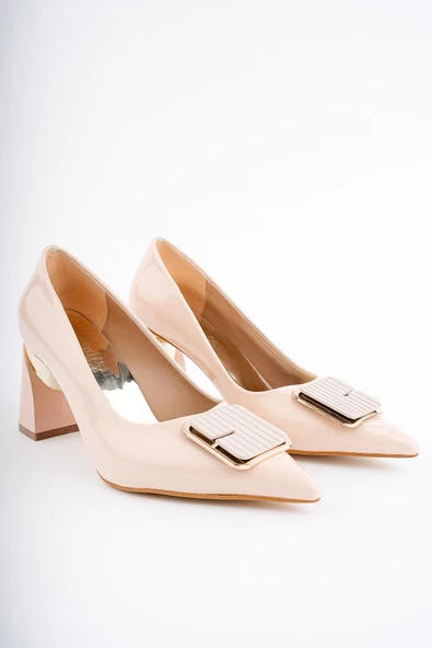 Muggo RACHEL Garantili Kadın Gold Tokalı Yüksek Topuklu Stiletto Ayakkabı - 11