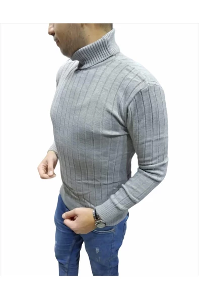 Erkek Gri Boğazlı Kazak - 4