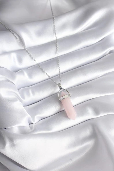 MuI MuI 316L Çelik Gümüş Renk Pembe Taşlı Kadın Kolye - 2