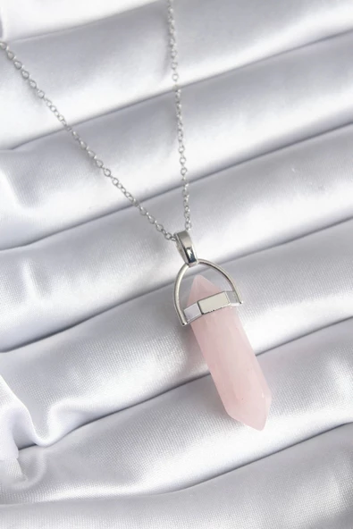 MuI MuI 316L Çelik Gümüş Renk Pembe Taşlı Kadın Kolye