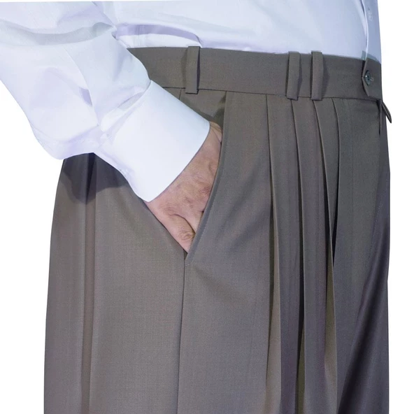 4 Pileli Şalvar Pantolon Açık Kahve - 2