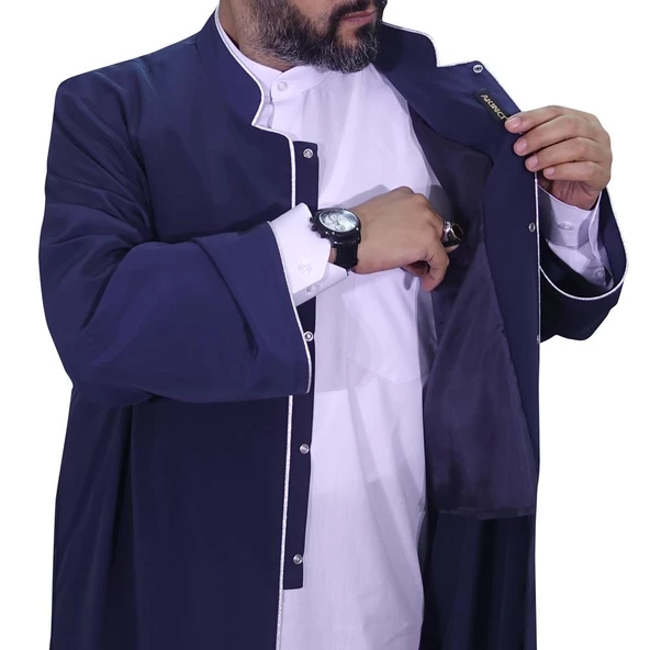Hakim Yaka Cübbe Lacivert - Gümüş Biyeli - 5