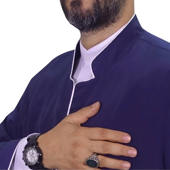 Hakim Yaka Cübbe Lacivert - Gümüş Biyeli - 4