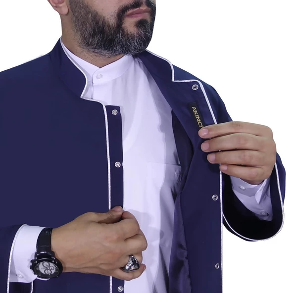 Hakim Yaka Cübbe Lacivert - Gümüş Biyeli - 7