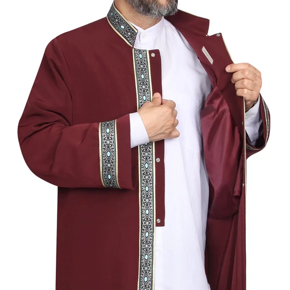 İmam Cübbesi Bordo - Biyeli Mavi Bordürlü - 3