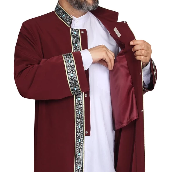İmam Cübbesi Bordo - Biyeli Mavi Bordürlü - 2