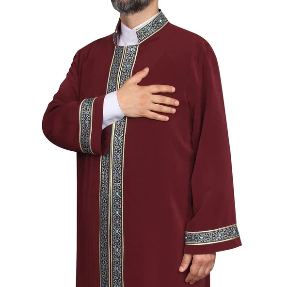 İmam Cübbesi Bordo - Biyeli Mavi Bordürlü - 7