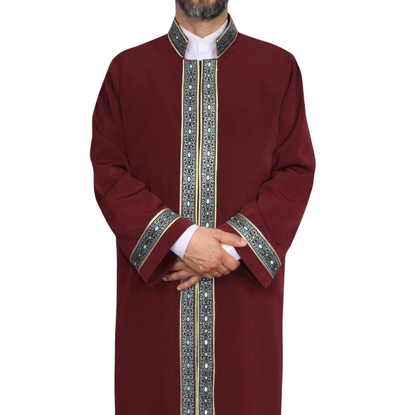 İmam Cübbesi Bordo - Biyeli Mavi Bordürlü - 5