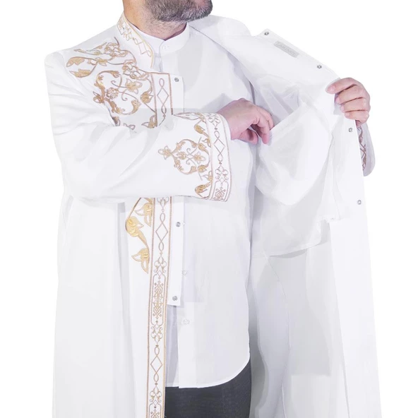 İmam Cübbesi Çelebi Krem Gold Nakışlı - 2