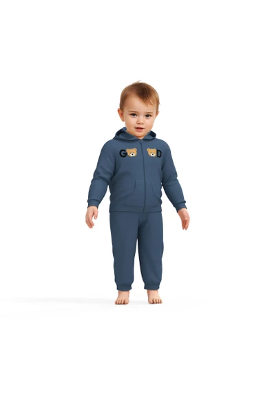 Bebek Kapüşonlu Ceket ve Pantolon Takımı, %100 Organik Pamuk, Bebek ve Yenidoğan Serisi - CSY8005 - 2
