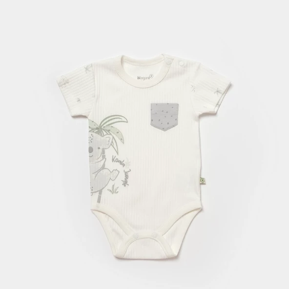 Bibaby Biorganic Koala Jungle Kısa Kol Bebek Body 56968 Gri